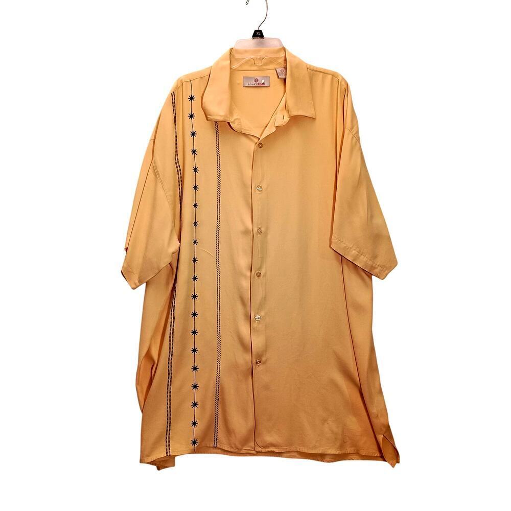 Bobby Chan Yellow Short Sleeve Camp Shirt Silk & Bamboo with Black Trim Size XL